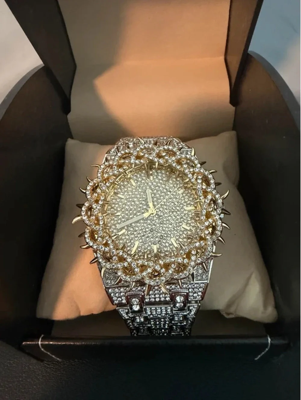 #598  45mm Luxury Iced Out Bling Chandelier Watch – Gold & Silver Tone